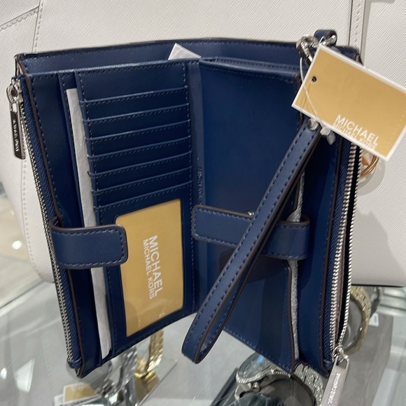 Michael Kors Jet Set Travel Large Double-Zip Wristlet-Wallet-PhoneHolder Admiral - Picture 10 of 16